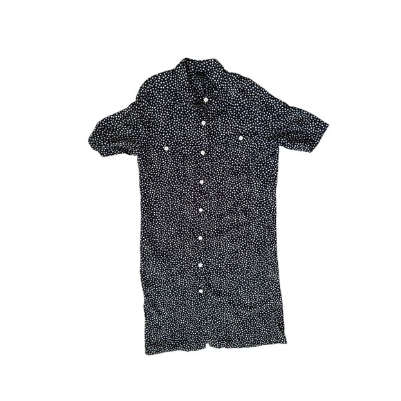 Bogner Women's Short Sleeve Button Down Dress Size 14 Navy White Print Pockets - Picture 7 of 16